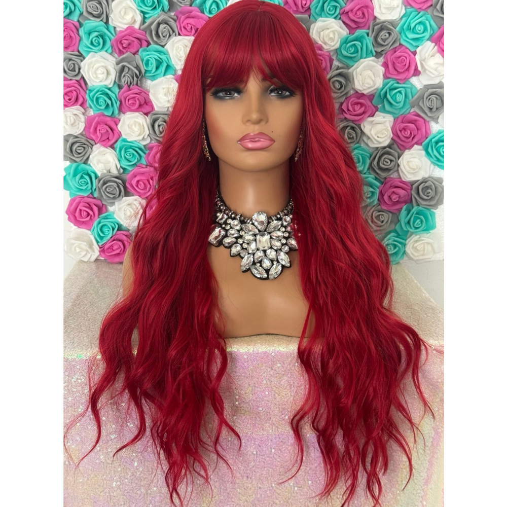 Lace part red bang wig